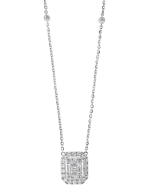 image of Effy Diamond Baguette Halo Pendant Necklace (5/8 ct. t.w.) in 14k White Gold 16