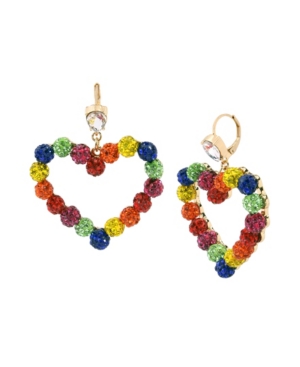 image of Betsey Johnson Rainbow Stone Fireball Heart Drop Earrings in Gold-tone Metal, 2