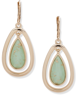 image of Anne Klein Gold-Tone Stone Orbital Drop Earrings