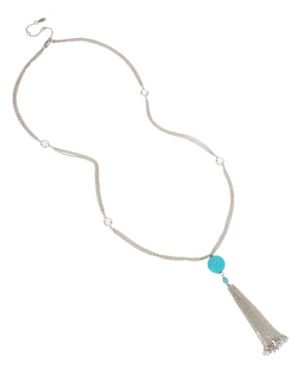 image of Miriam Haskell New York Woven Turquoise Beaded Ball Tassel Pendant Long Necklace