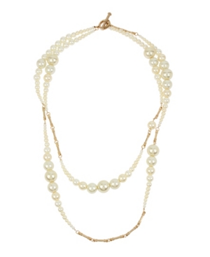 image of Miriam Haskell New York Imitation Pearl Two Row Layered Necklace