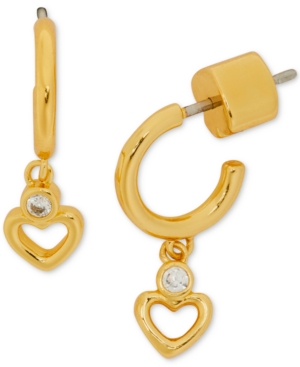 image of Kate Spade New York Gold-Tone Heart & Cubic Zirconia Charm Huggie Hoop Earrings