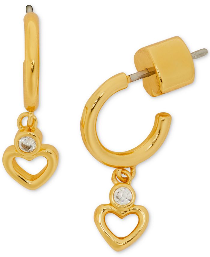kate spade new york Gold-Tone Heart & Cubic Zirconia Charm Huggie Hoop ...