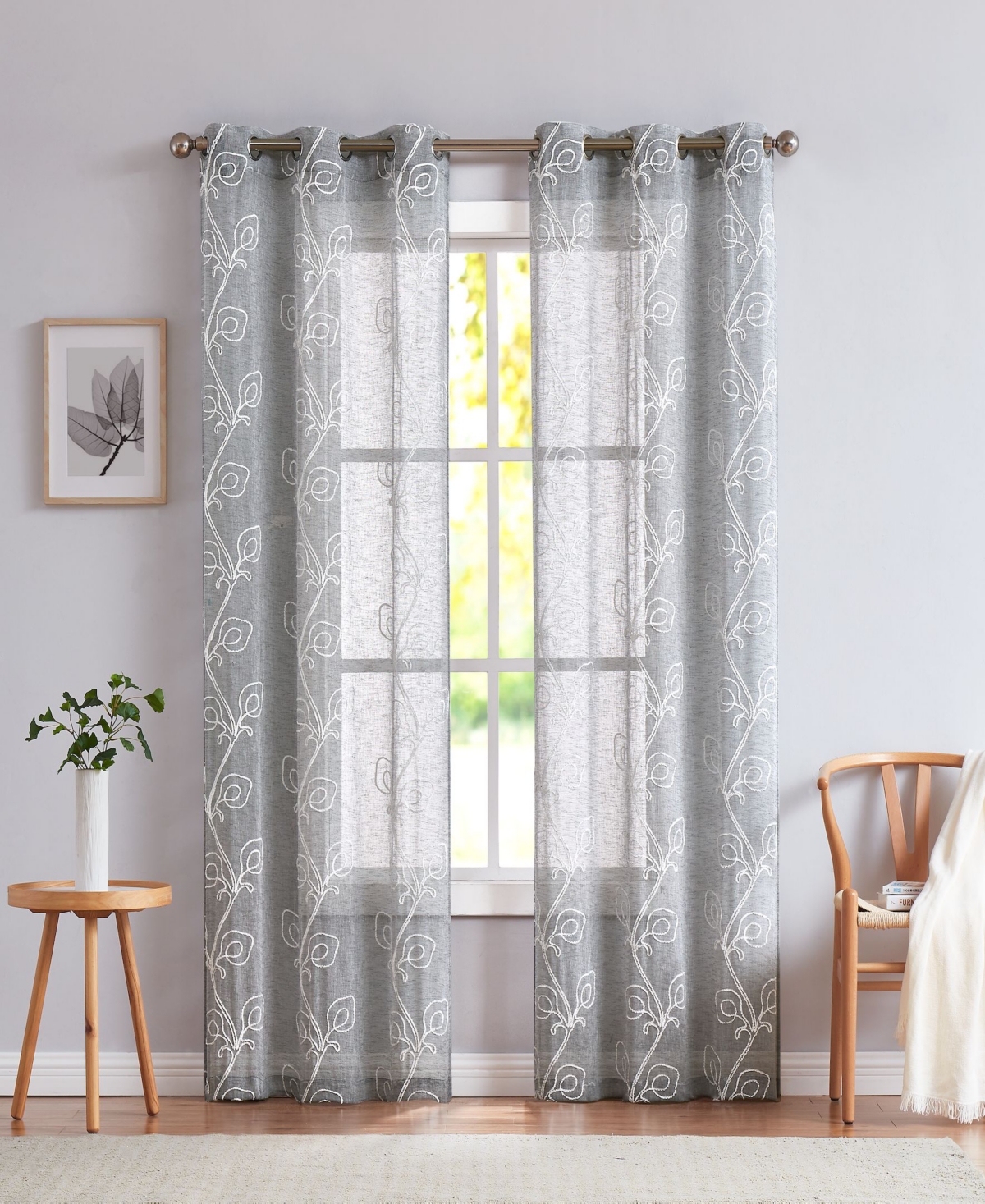 Stella Linen Look 76" W x 96" L Grommet Window Panel Set - Silver
