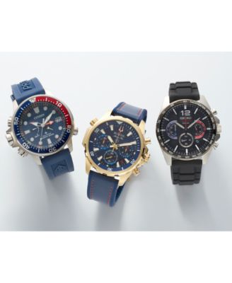 Men's Chronograph Marine Star Blue Leather & Silicone Strap Watch 43mm