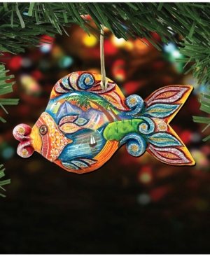 Designocracy Paradise Fish Wooden Christmas Ornament Set of 2