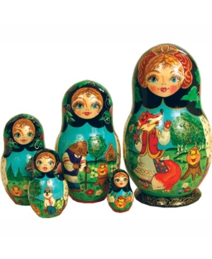G.debrekht 5 Piece Ginger Bread Russian Matryoshka Nested Doll Set In Multi