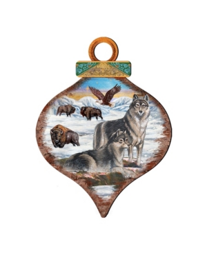 Designocracy Wolves Drop Wooden Ornaments, Set Of 2 In Multi