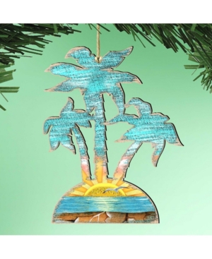 Designocracy Rustic Palm Trees Wooden Ornaments Set of 2