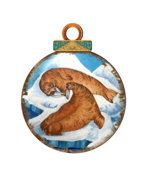 Designocracy Sea Lions Ball Wooden Ornaments, Set Of 2 In Multi