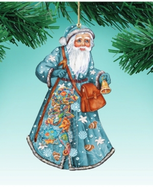 Designocracy Costal Fishermen Santa Wooden 2 Wooden Ornaments Set Of 2 In Multi