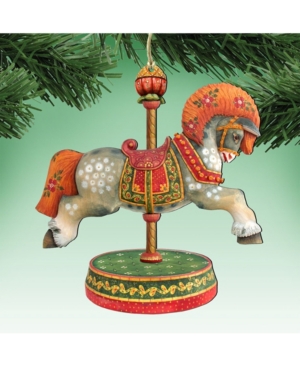 Designocracy White Arabian Carousel Horse Wooden Christmas Ornament, Set Of 2 In Multi