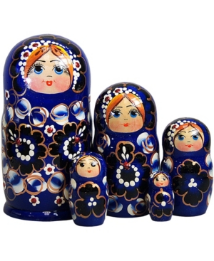 G.debrekht Blue Floral 5 Piece Russian Matryoshka Nested Doll Set In Multi