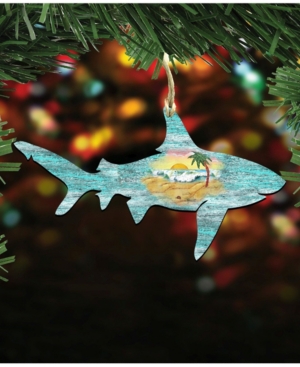 Designocracy Shark Scenic Wooden Christmas Ornament Set of 2
