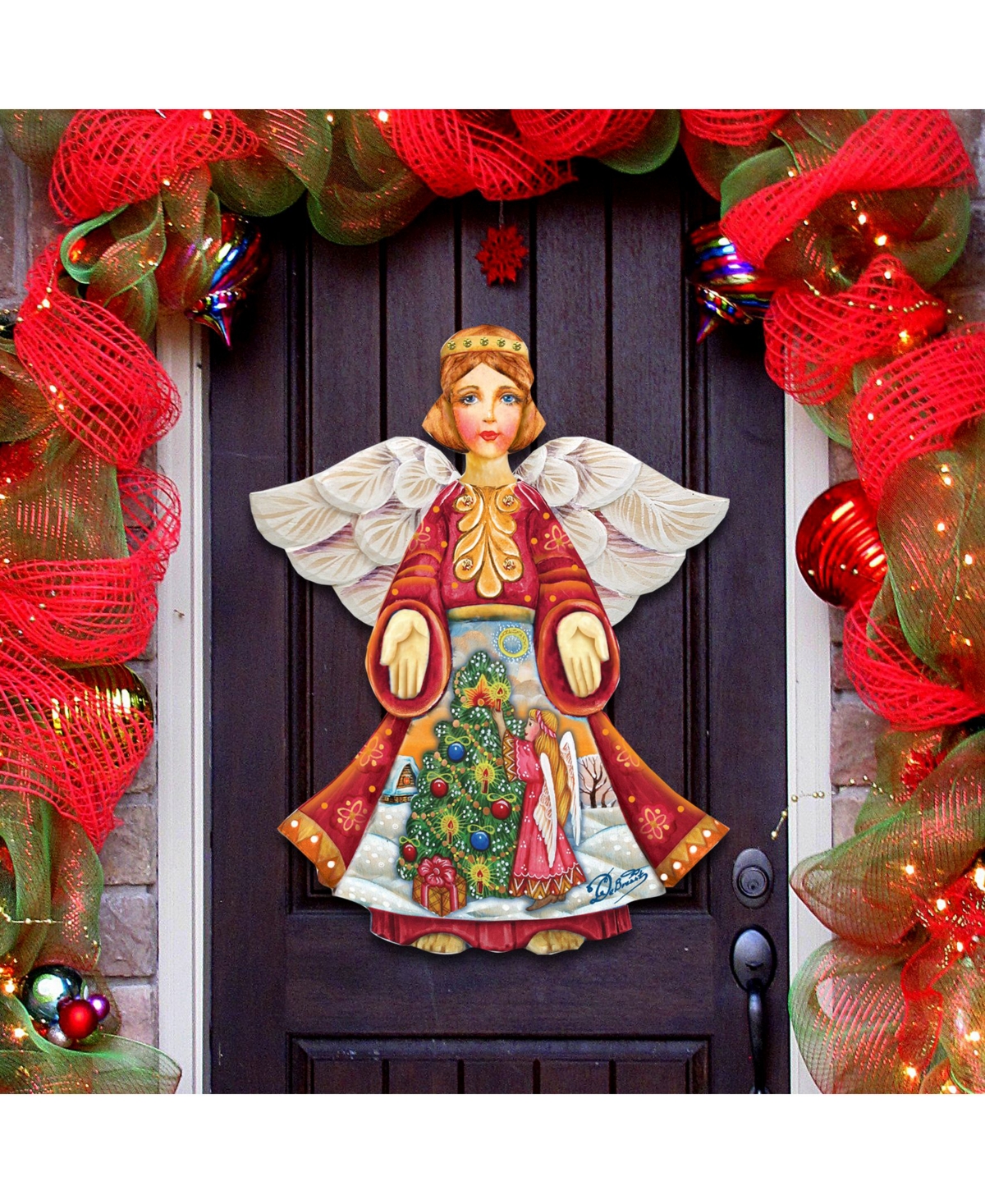 Christmas Tree Angel Wooden Door Hanger - Multi