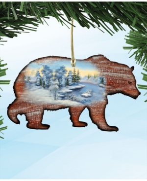Designocracy Grizzly Wooden Christmas Ornament Set Of 2 In Multi