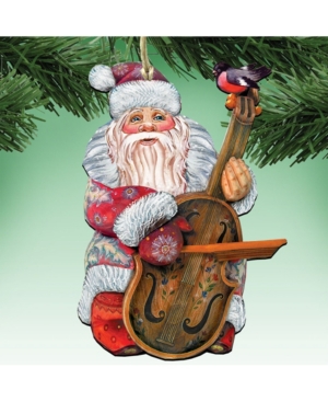 Designocracy Violin Santa Wooden Christmas Ornament Set of 2