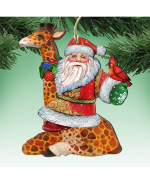 Designocracy Santa on Giraffe Wooden Christmas Ornament Set of 2