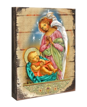 Designocracy Icon Blessing Angel With Child Wall Art On Wood 16" In Multi