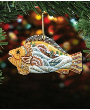 Designocracy Native Fish Wooden Christmas Ornament Set of 2