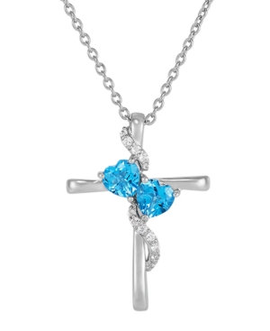 image of Swiss Blue Topaz (1-7/8 ct. t.w.) & White Topaz (1/5 ct. t.w.) Cross 18