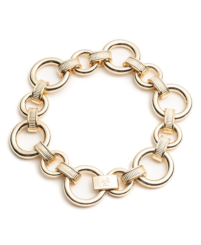 Lauren Ralph Lauren Gold-Tone Textured Link Flex Bracelet - Macy's