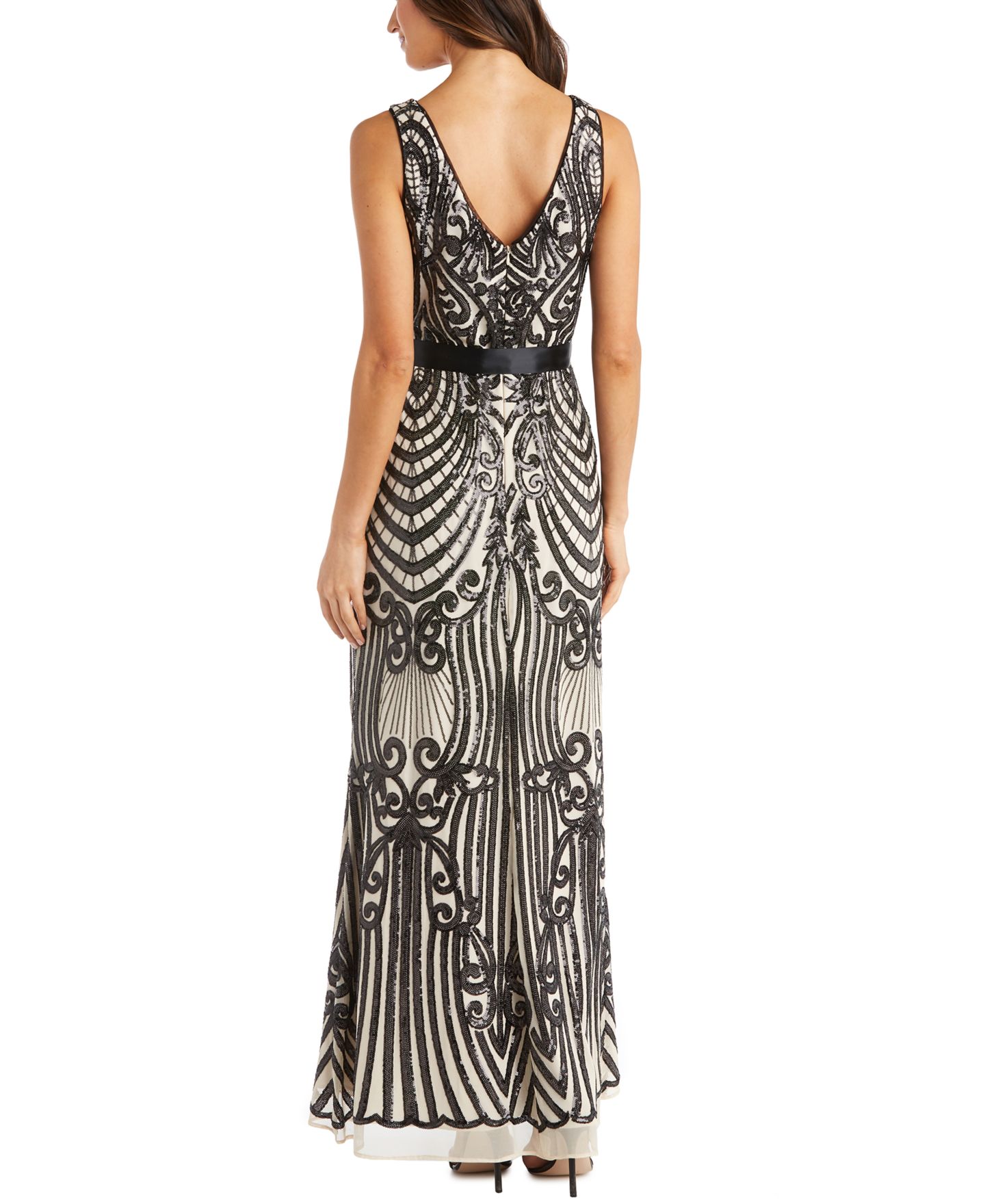 Женские платья R & M Richards Sequin-Embellished Gown, цвет: Шампань / Чёрный — фото 2