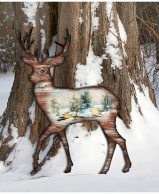 Christmas Woodsy Deer Scenic Wooden Decorative Door Hanger
