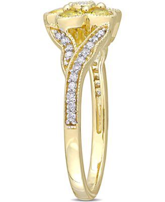 Yellow Sapphire (3/4 ct. t.w.) & Diamond (1/6 ct. t.w.) Flower Ring in 10k Gold