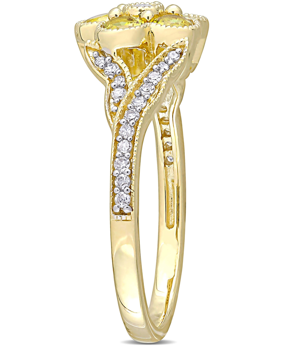 (3/4 ct. t.w.) & Diamond (1/6 ct. t.w.) Flower Ring in 10k Gold - Yellow Sapphire