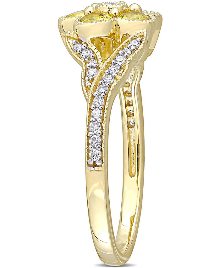 Macy's - Yellow Sapphire (3/4 ct. t.w.) & Diamond (1/6 ct. t.w.) Flower Ring in 10k Gold