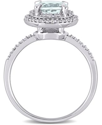 Aquamarine (1-1/7 ct. t.w.) & Diamond (1/10 ct. t.w.) Halo Ring in 10k White Gold