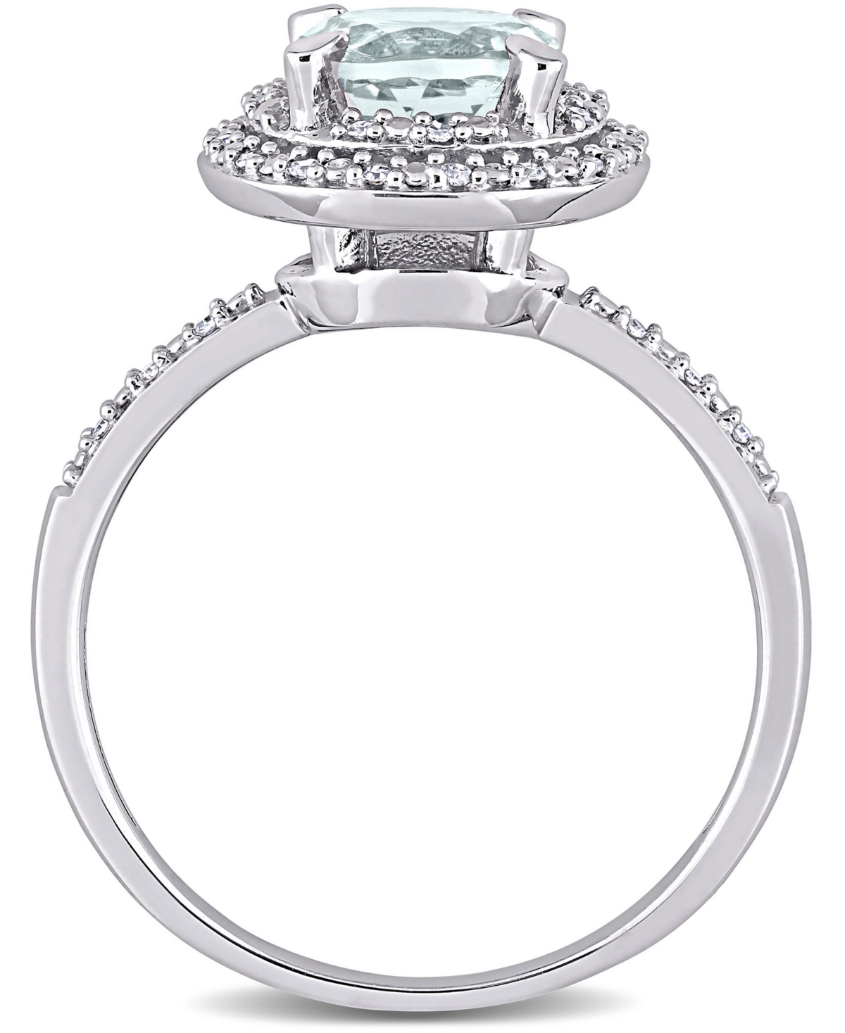 (1-1/7 ct. t.w.) & Diamond (1/10 ct. t.w.) Halo Ring in 10k White Gold - Aquamarine