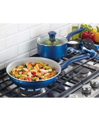 T-Fal Initiatives Ceramic 14-Pc. Cookware Set, Blue