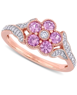 image of Pink Sapphire (3/4 ct. t.w.) & Diamond (1/6 ct. t.w.) Flower Ring in 10k Rose Gold