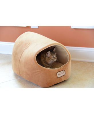 Cat Bed Cave Shape, Brown/Ivory, C11CZS/MH - Luxurious Velvet Covering, 100% Poly Fill Filling, Machine Washable, 6 Months Warranty
