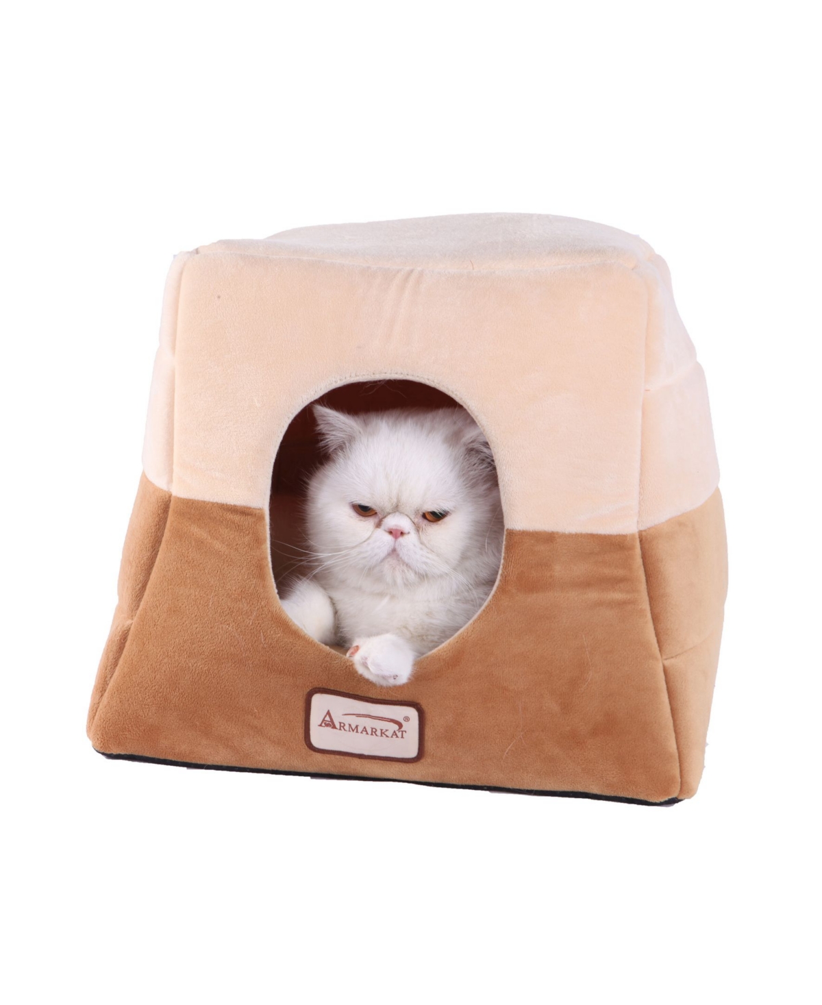 2-In-1 Cat Bed Cave Shape and Cuddle Pet Bed - Brown