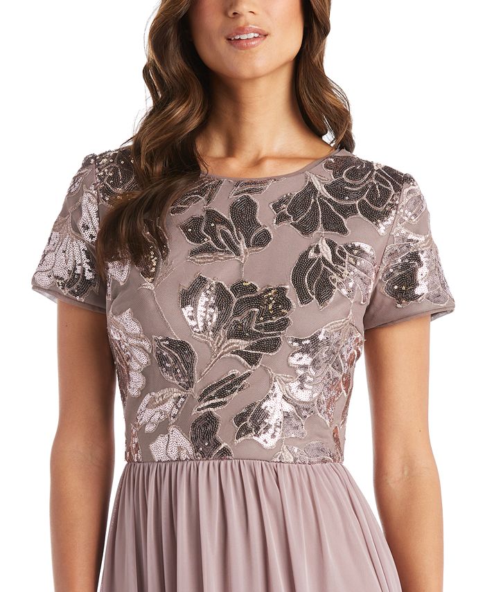 r&m richards embroidered sequin panel gown