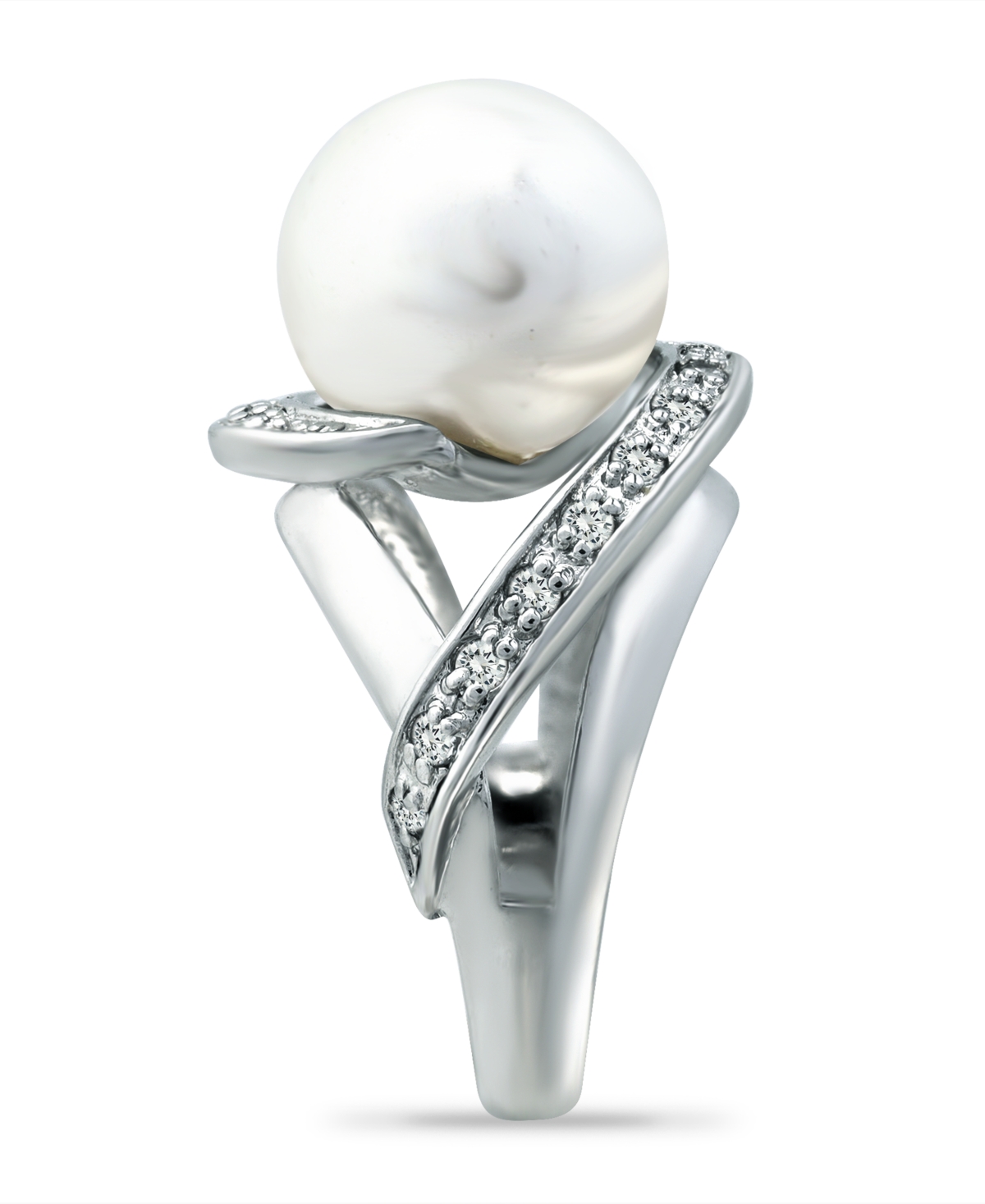 Imitation Pearl and Pave Cubic Zirconia Swirl Wrap Ring Plate - Silver