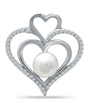 image of Imitation Pearl and Cubic Zirconia Pave Triple Heart Slide Pendant on in Fine Silver Plate 18