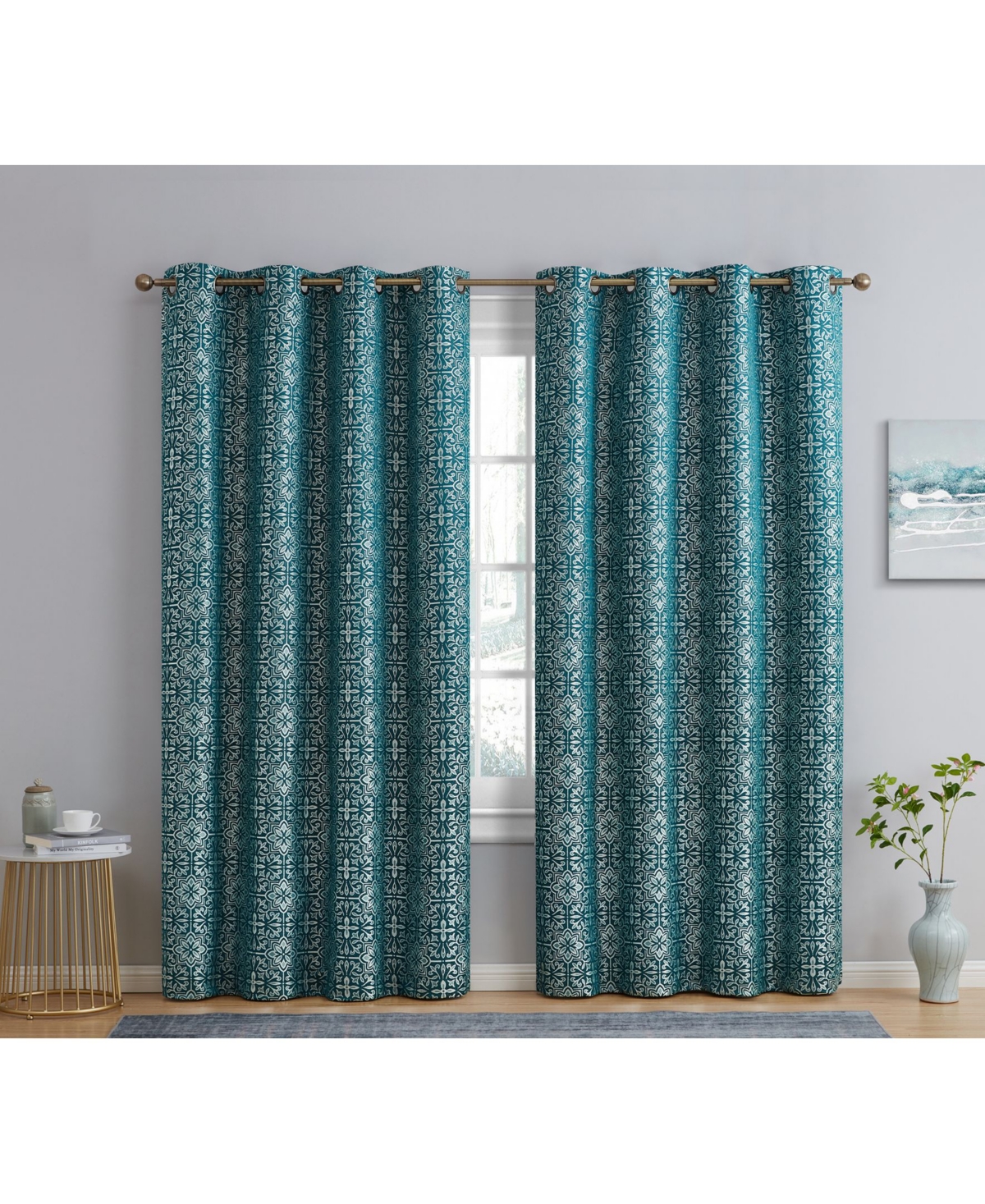 Mia Moroccan Tile 100% Complete Blackout Heavy Thermal Insulated Heat/Cold/Uv Absorbing Grommet Curtain Drapery Panels for Bedroom & Living Roo