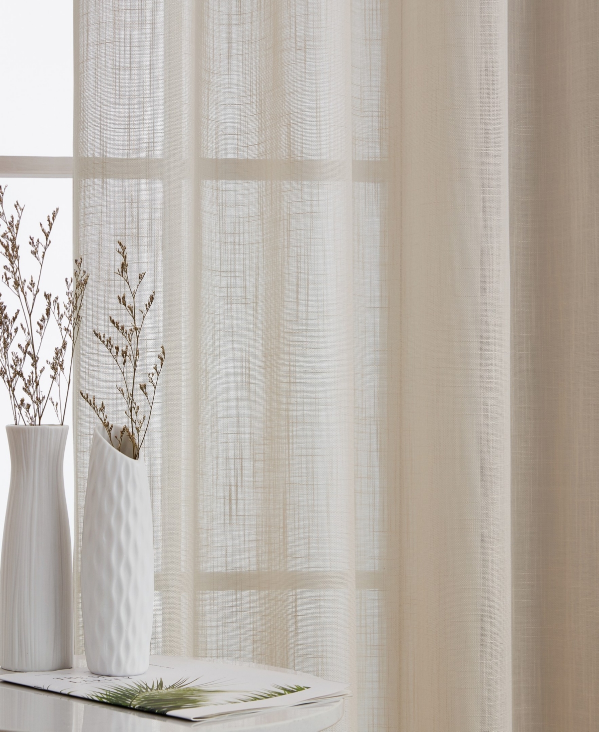 Hlc.me Abbey Faux Linen Textured Semi Sheer Privacy Sun Light Filtering Transparent Window Grommet Long Thick Curtains Drapery Panels for Bedroom & Li