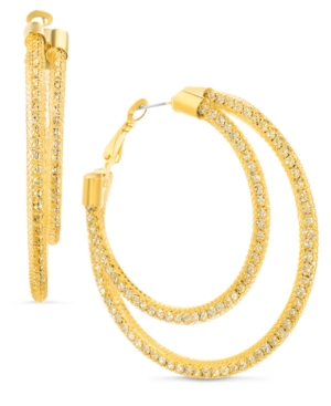 image of Steve Madden Gold-Tone Large Pave Mesh Double-Row Hoop Earrings, 2.36
