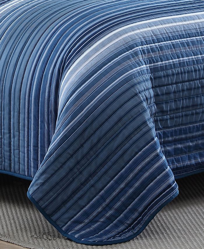 Nautica Coveside Blue Cotton Reversible 3Piece Quilt Set, King Macy's