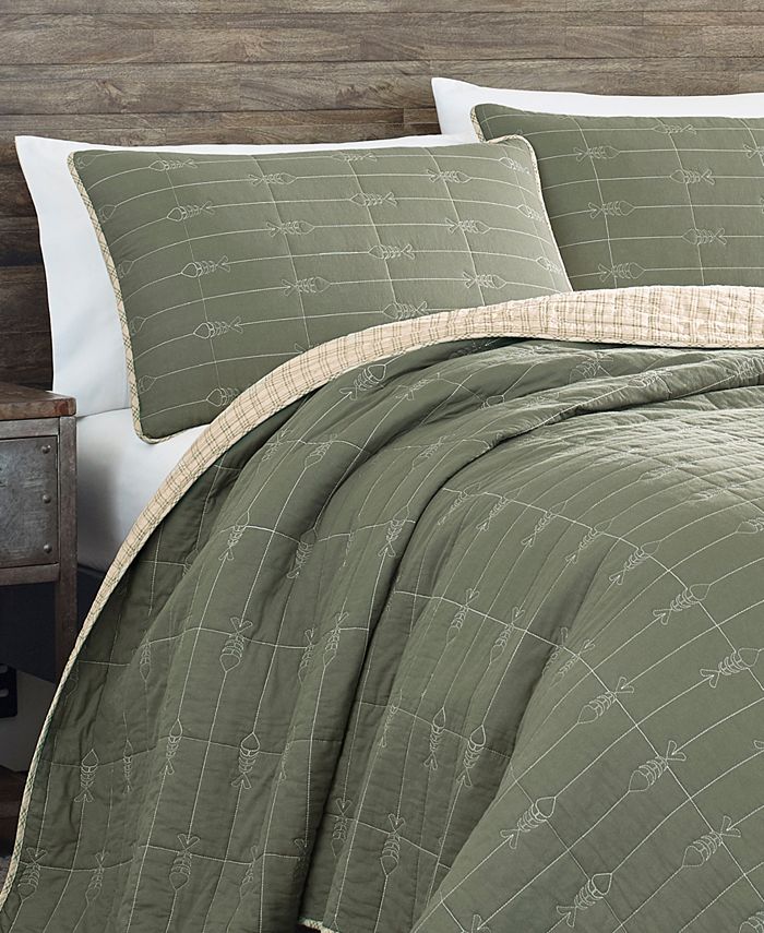 Eddie Bauer Troutdale Green Reversible 3Piece Full/Queen Quilt Set