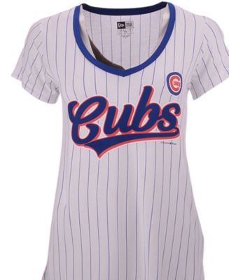 New Era Cap Chicago Cubs Ladies Pinstripe V-Neck T-Shirt Medium