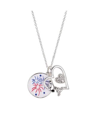 Photo 1 of Silver Plated Peanuts "Snoopy" Americana Fireworks Heart Pendant Necklace, 16"+2" for Unwritten