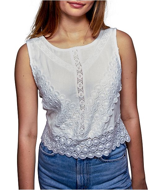 Belle Du Jour Juniors Crochet Trim Tie Back Top Reviews Tops