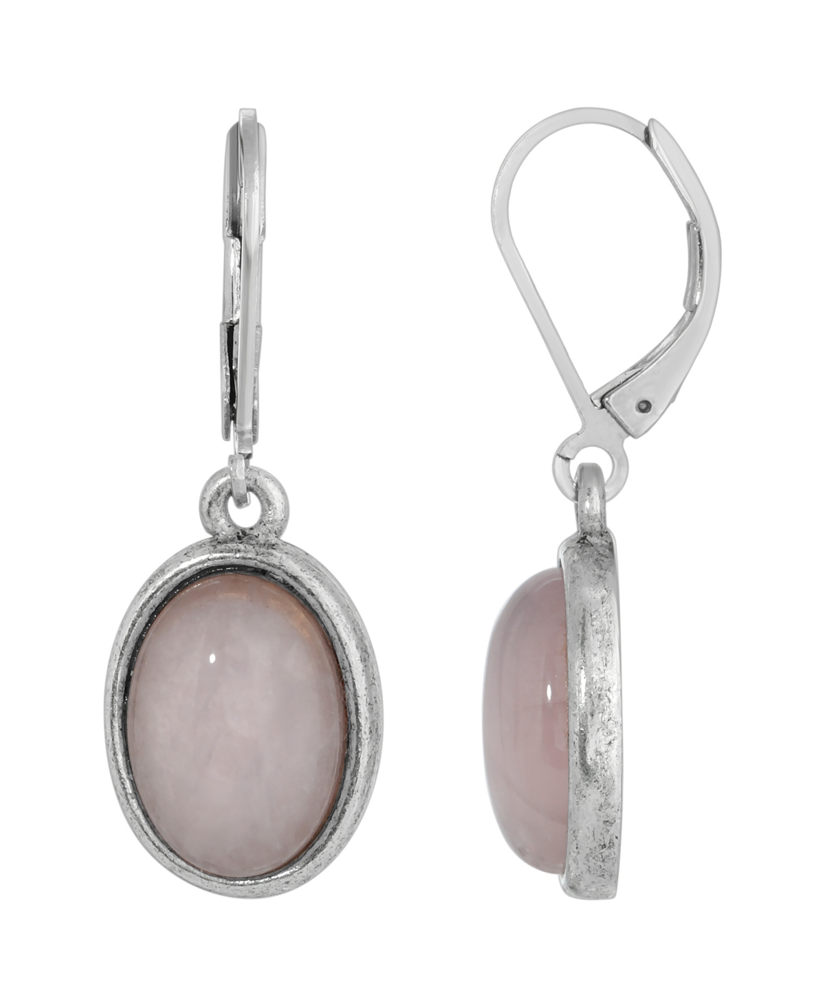 2028 Silver-tone Semi Precious Rose Quartz Oval Drop Earrings In White