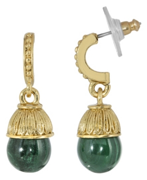 image of 2028 Gold-Tone Semi Precious Malachite Drop Earrings